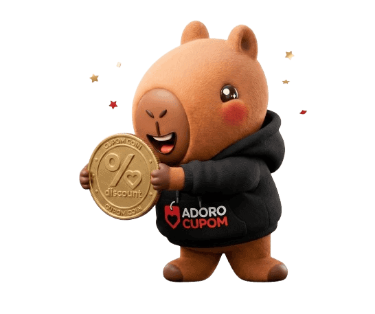 Capi do Adoro Cupom segurando moedas de pontos