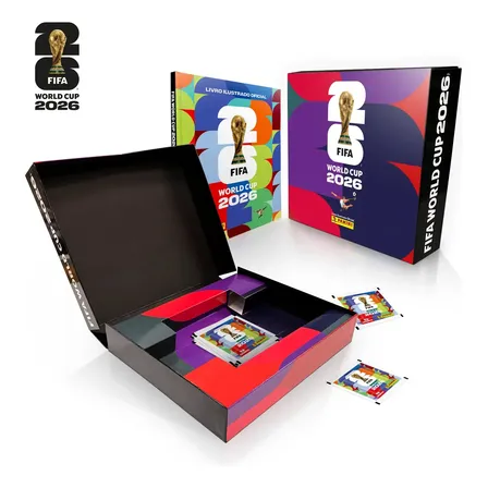 Box Futebol Premium com álbum capa dura e 40 envelopes