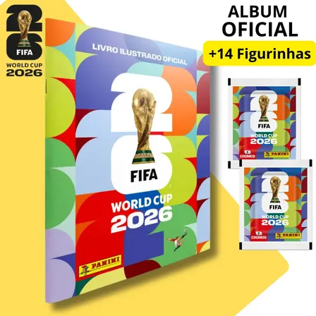 Álbum capa brochura Copa do Mundo 2026 com figurinhas