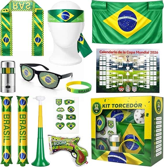 Kit torcedor Brasil Copa 2026 com acessórios para festa