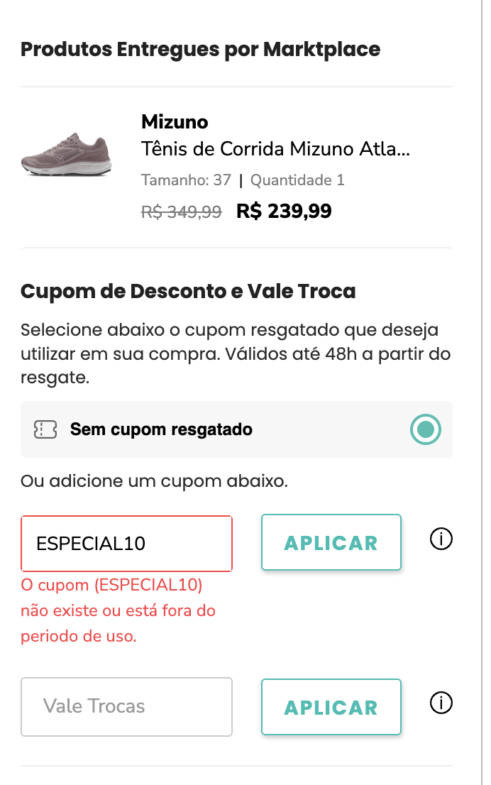 cupom inválido