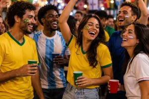 pessoas usando as camisetas da copa de 2026